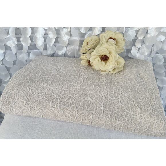 Bella Lux Full Beige Pink Matelasse Fleur De Lis Bed Coverlet Quilt Portugal - Picture 1 of 10